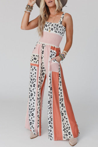 Pink Leopard Color Block Jumpsuit