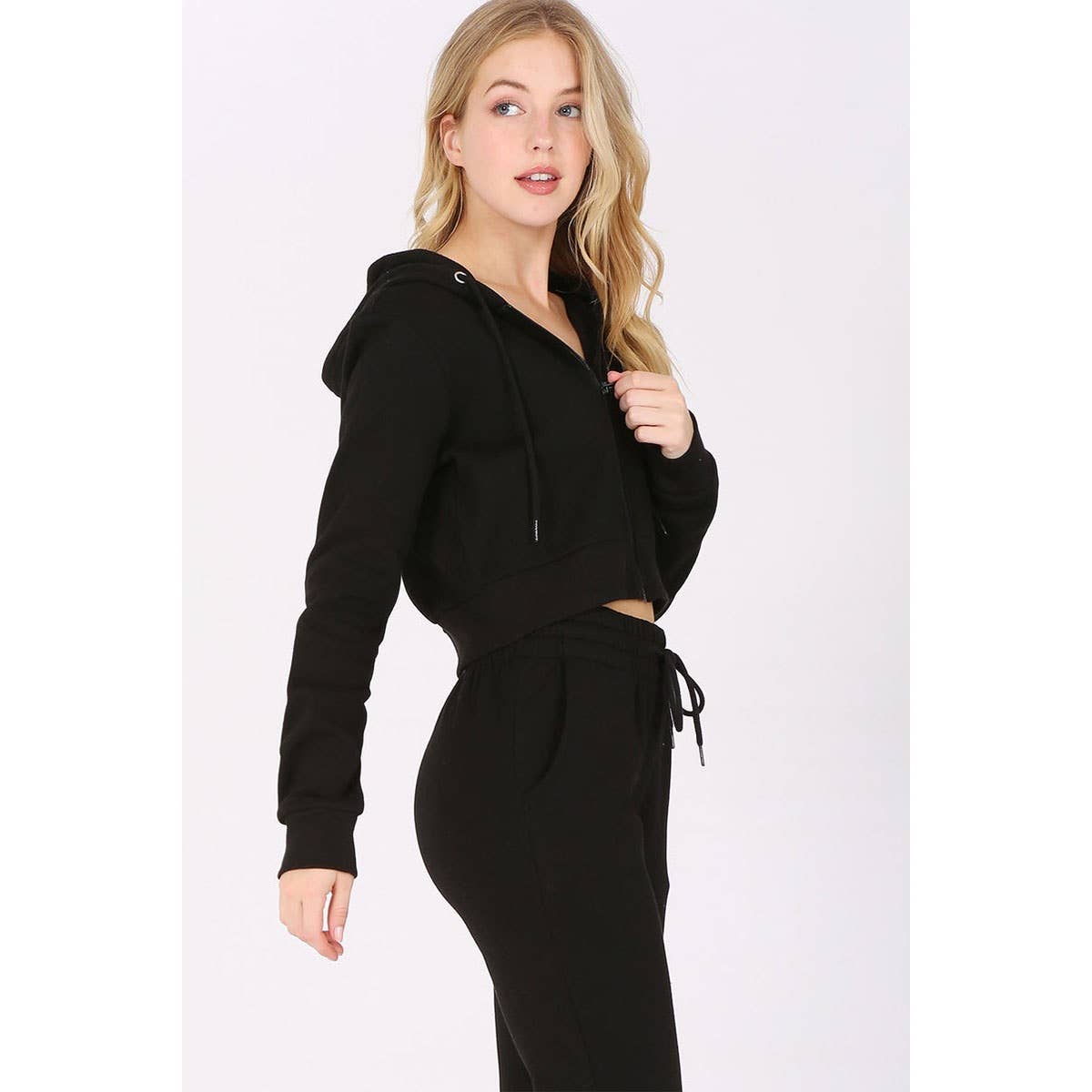 Cropped Fleece Zip Up Hoodie Jacket