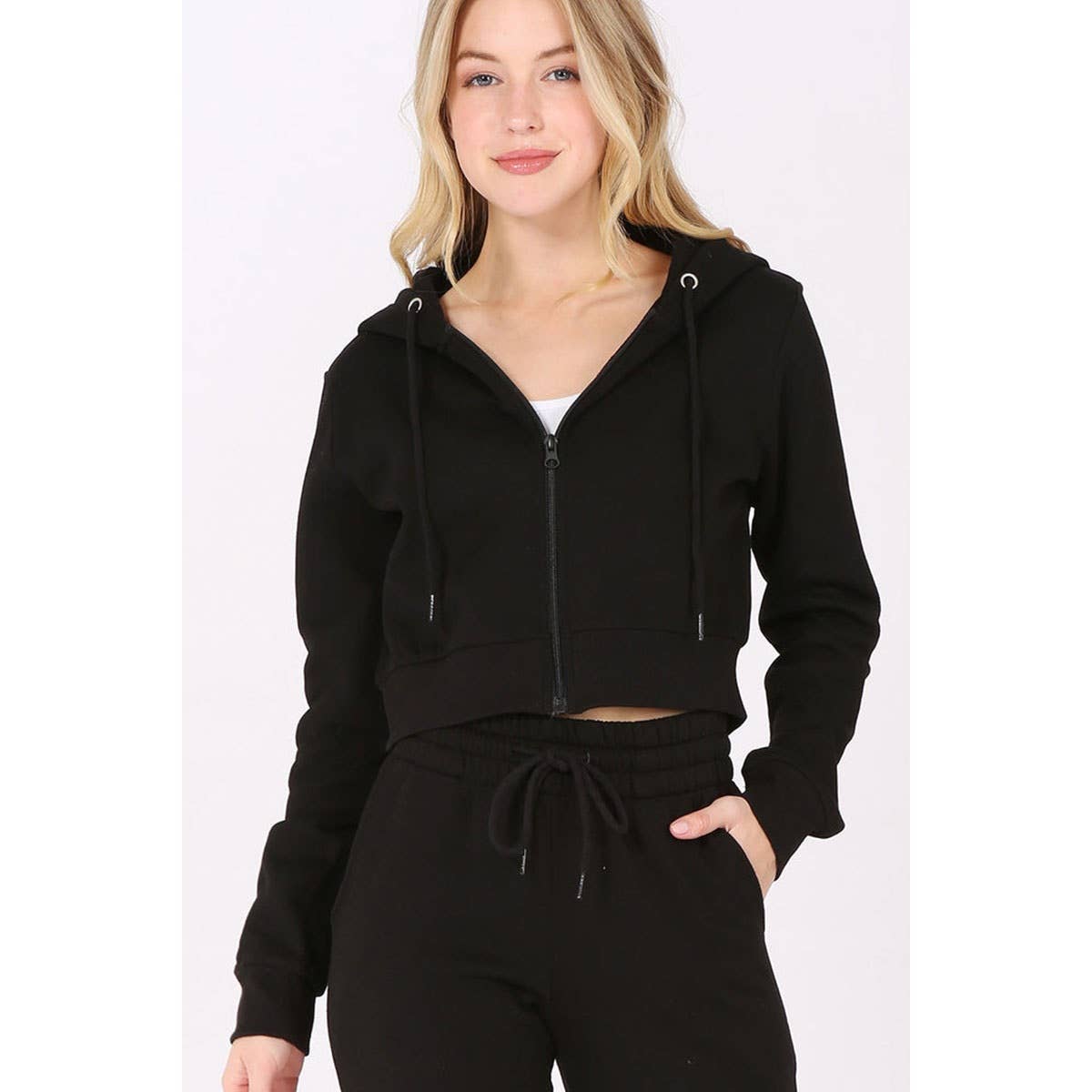 Cropped Fleece Zip Up Hoodie Jacket