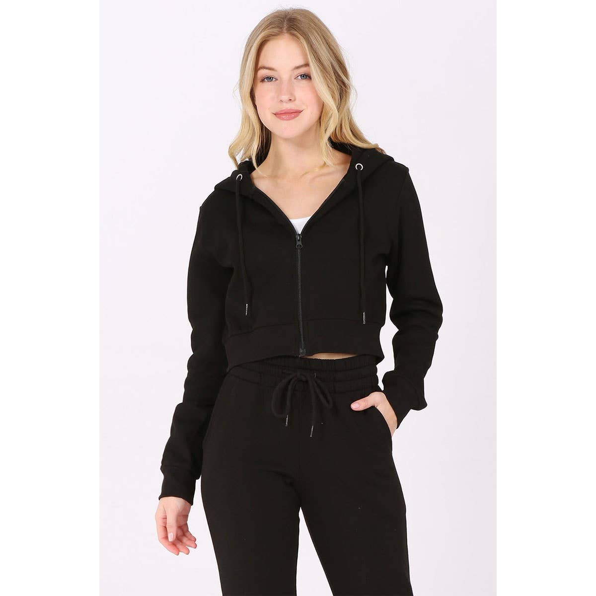 Cropped Fleece Zip Up Hoodie Jacket