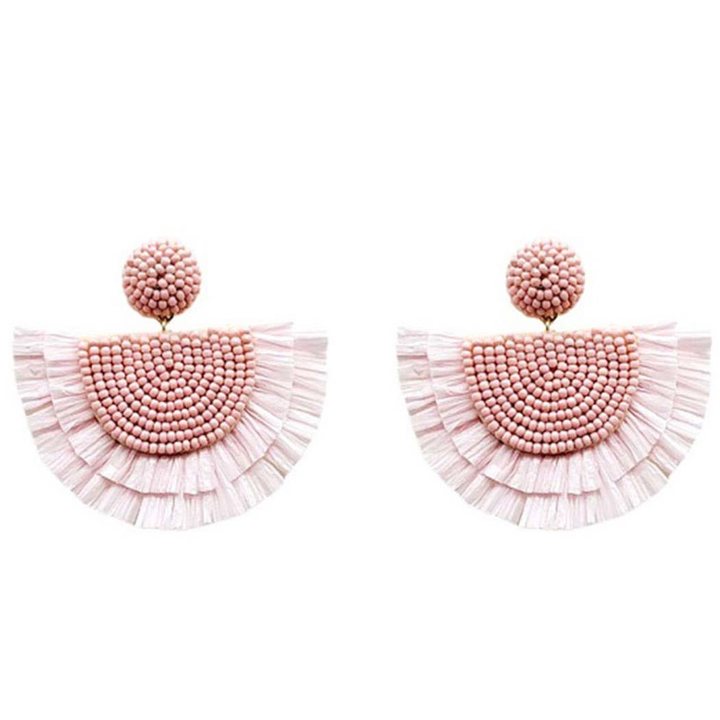 Seed Beaded Raffia Fringed Post Earring