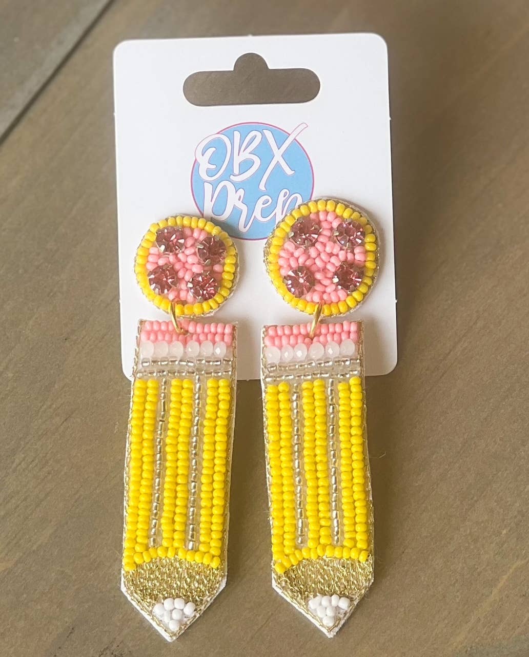 Pencil Teacher Back to School Seed Beaded Drop Earrings