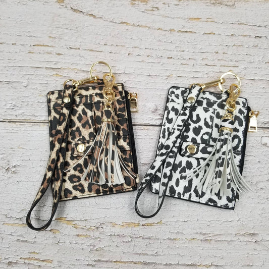 Leopard Wristlet Wallet Tassels Card Bag