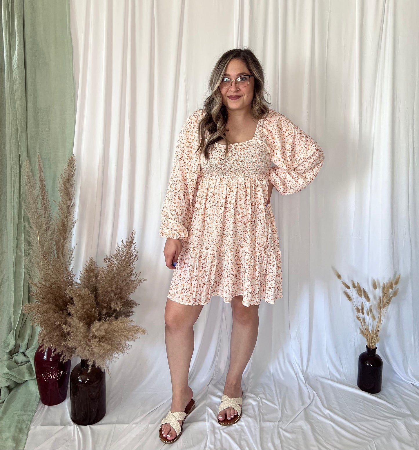 Orange Boho Floral Dress