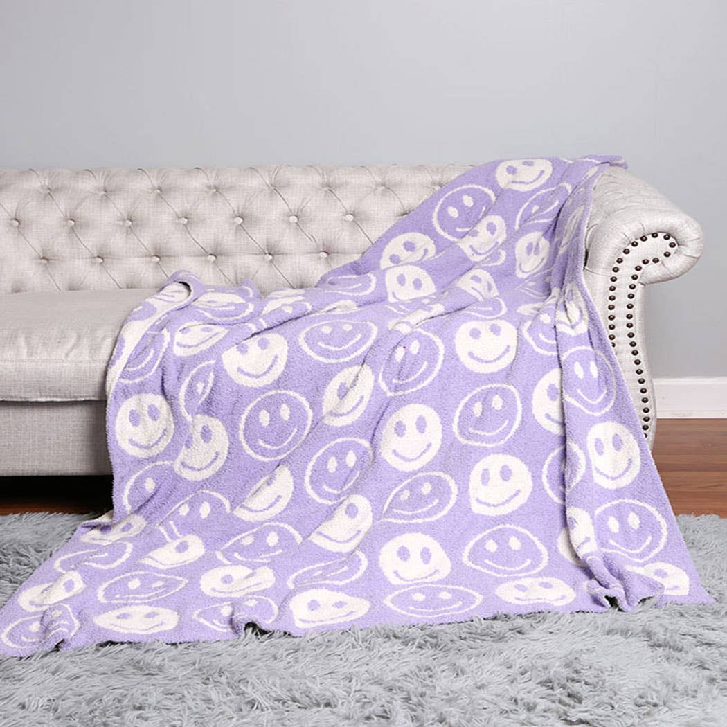 Happy Face Patterned Throw Blanket: Blue / ONE SIZE