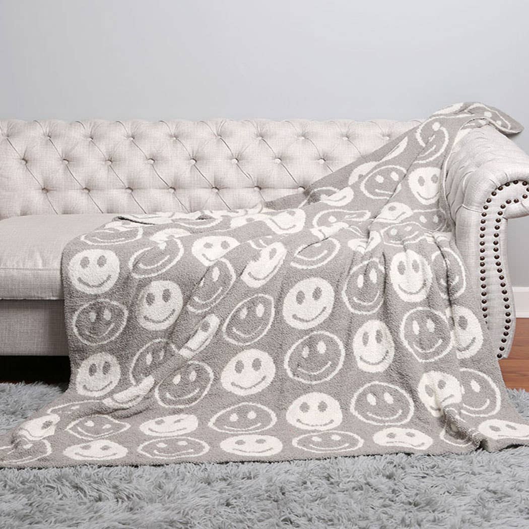 Happy Face Patterned Throw Blanket: Blue / ONE SIZE