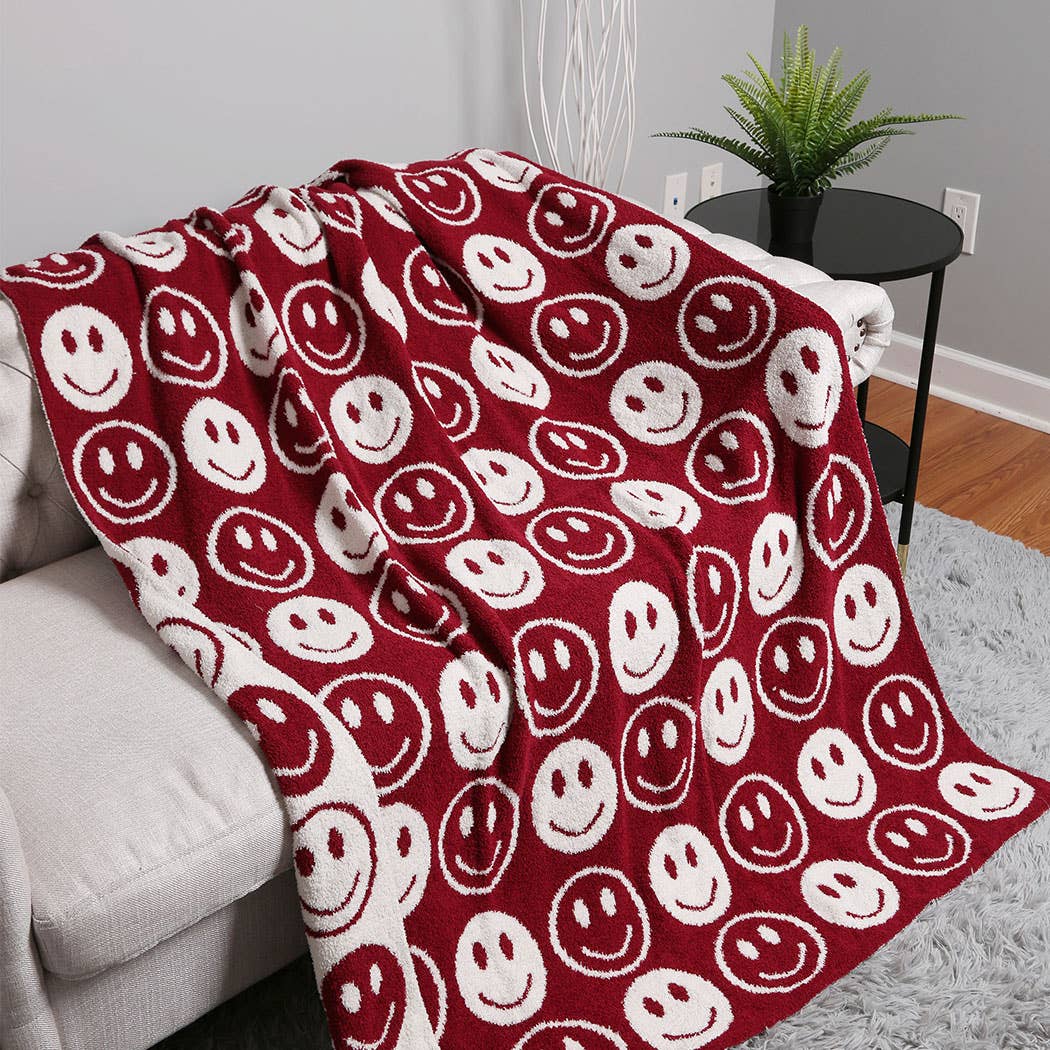 Happy Face Patterned Throw Blanket: Blue / ONE SIZE