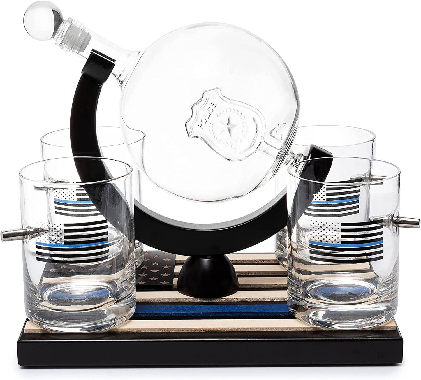 Police Whiskey  Decanter Set 850ml With 4, 10oz Glasses