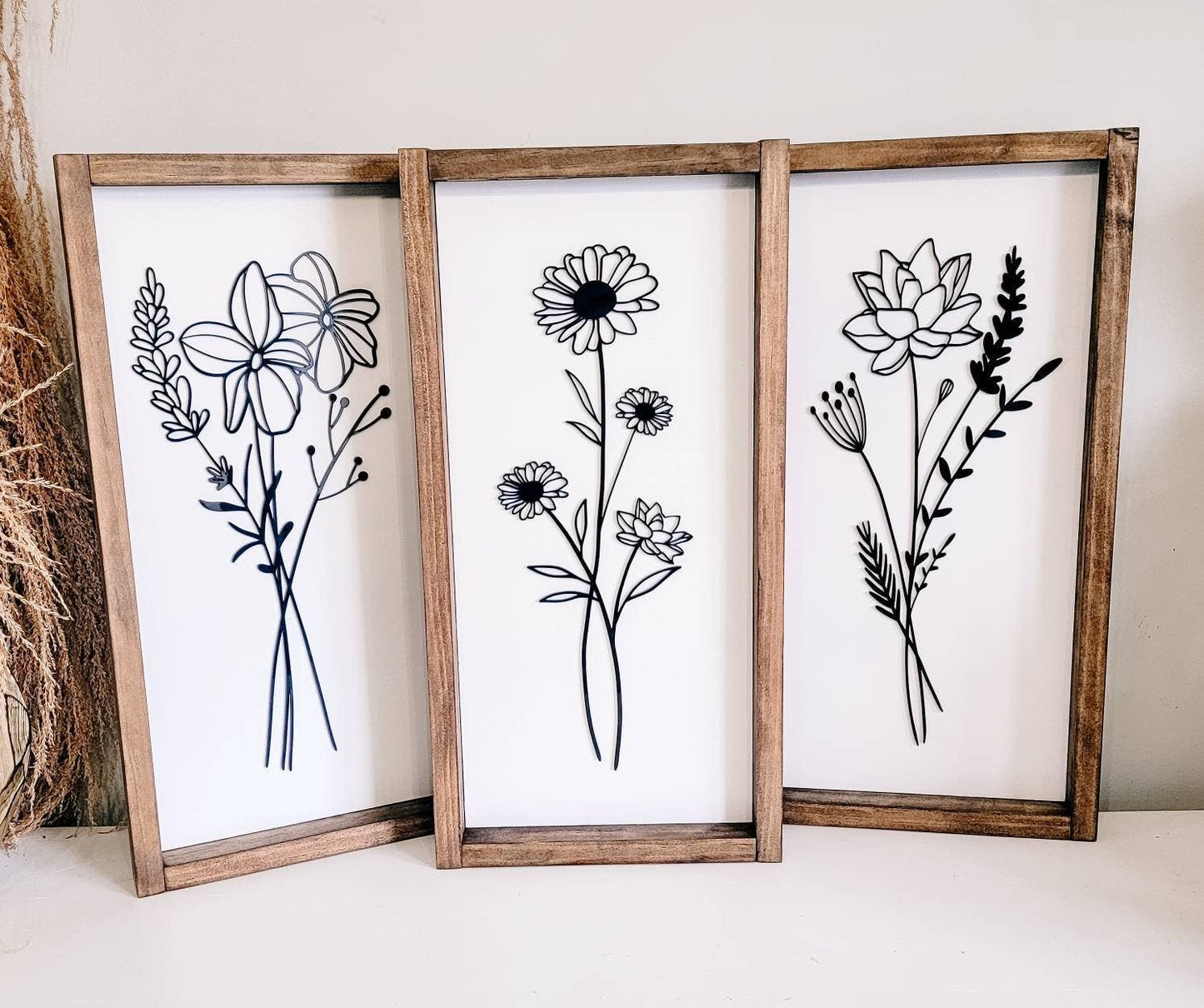 Framed Floral Bunch Acrylic Framed Wood Sign