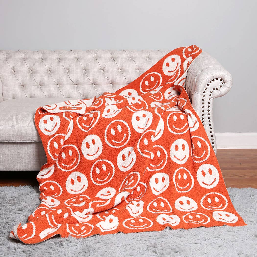 Happy Face Patterned Throw Blanket: Blue / ONE SIZE