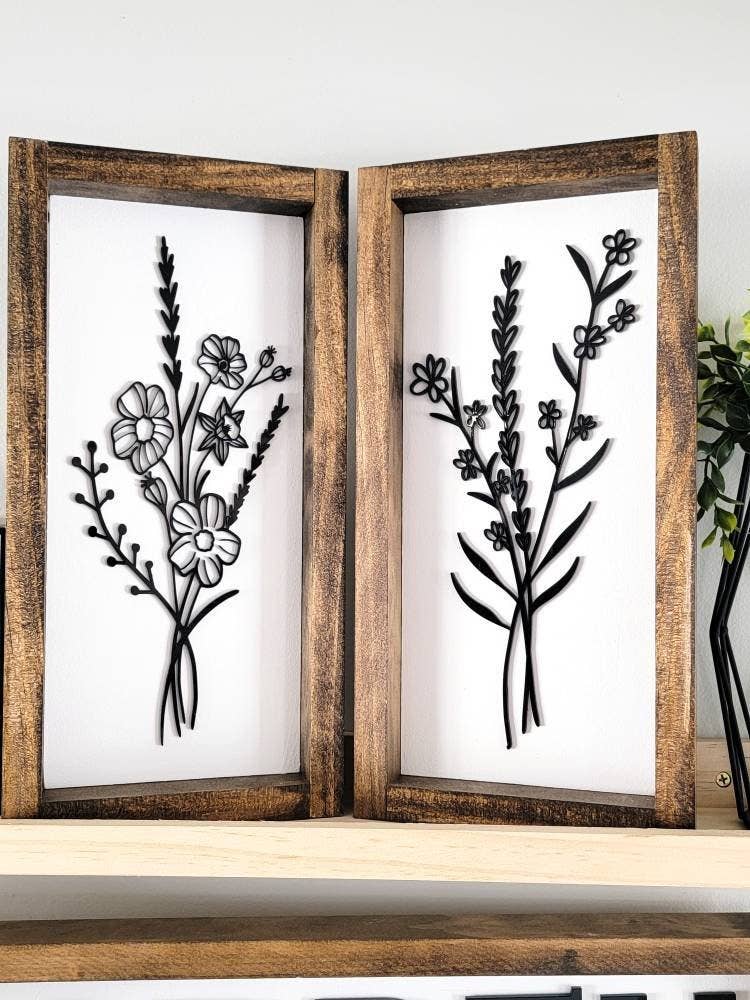 Framed Floral Bunch Acrylic Framed Wood Sign