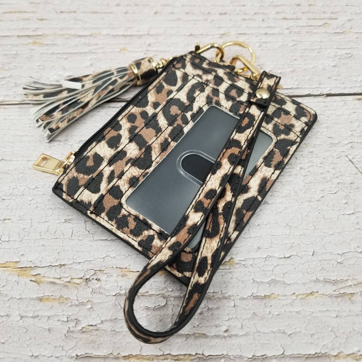 Leopard Wristlet Wallet Tassels Card Bag