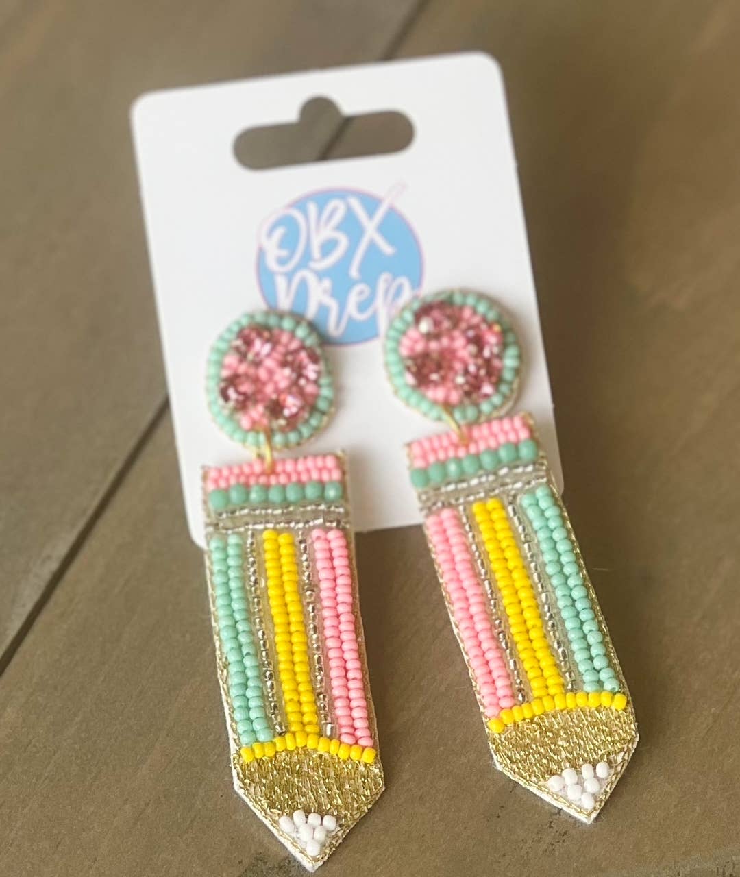 Pencil Teacher Back to School Seed Beaded Drop Earrings