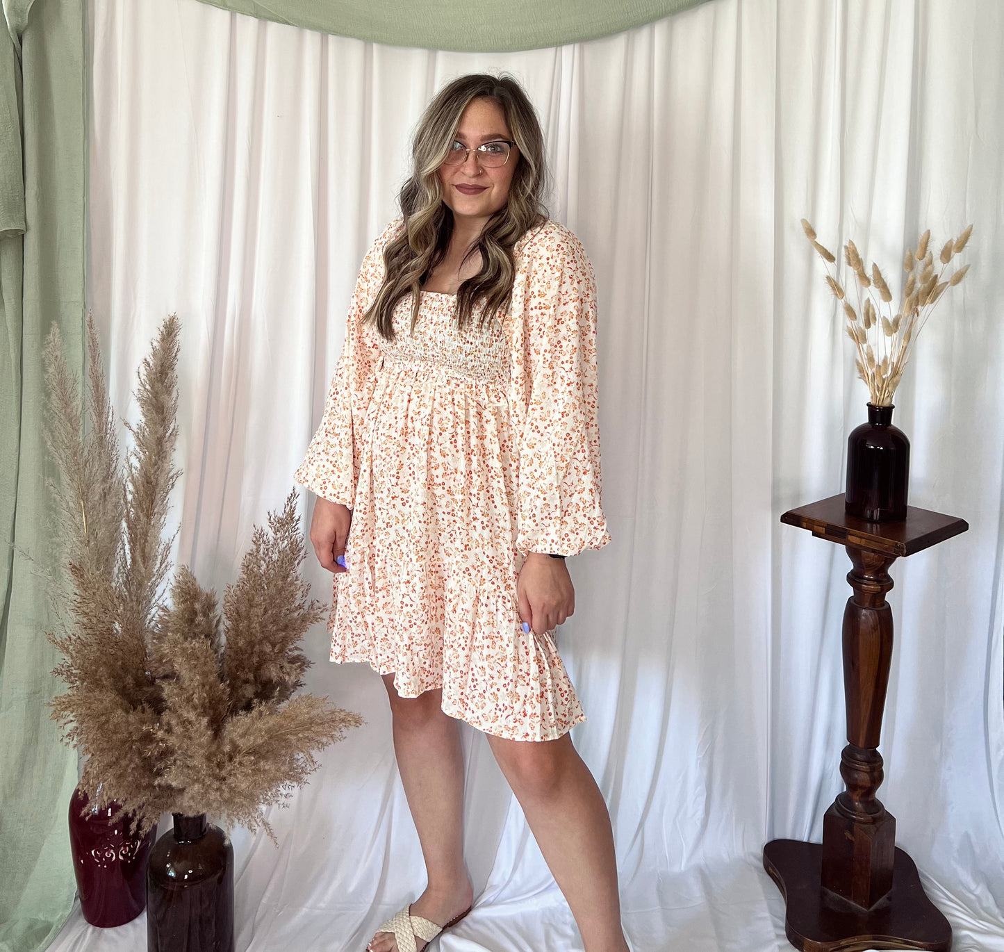 Orange Boho Floral Dress