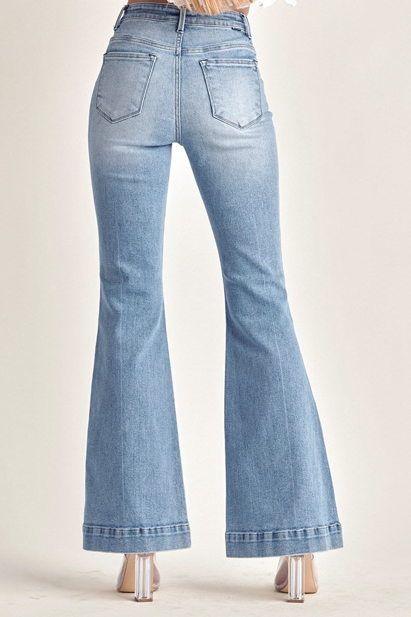 RISEN | HIGH-RISE PATCHED POCKET FLARE JEANS