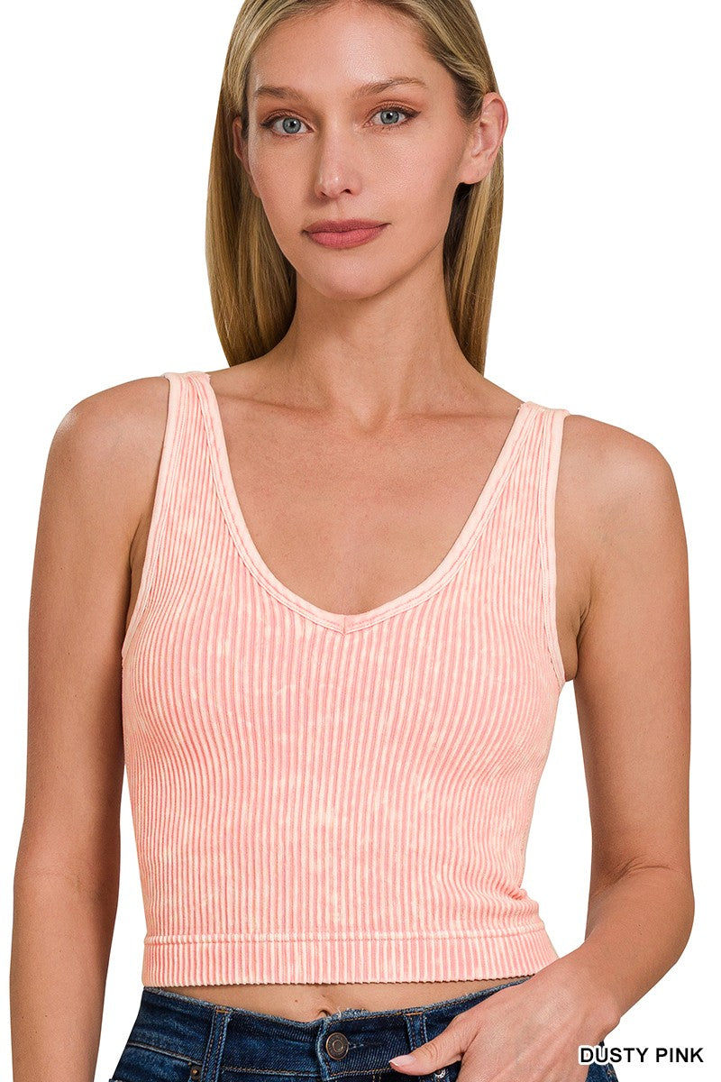 WASHED RIBBED CROPPED TANK TOP
