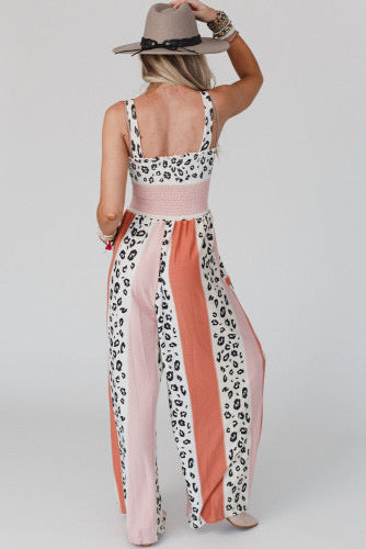 Pink Leopard Color Block Jumpsuit