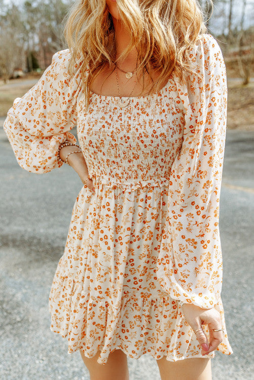 Orange Boho Floral Dress