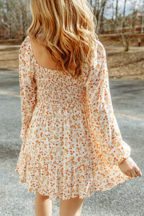 Orange Boho Floral Dress