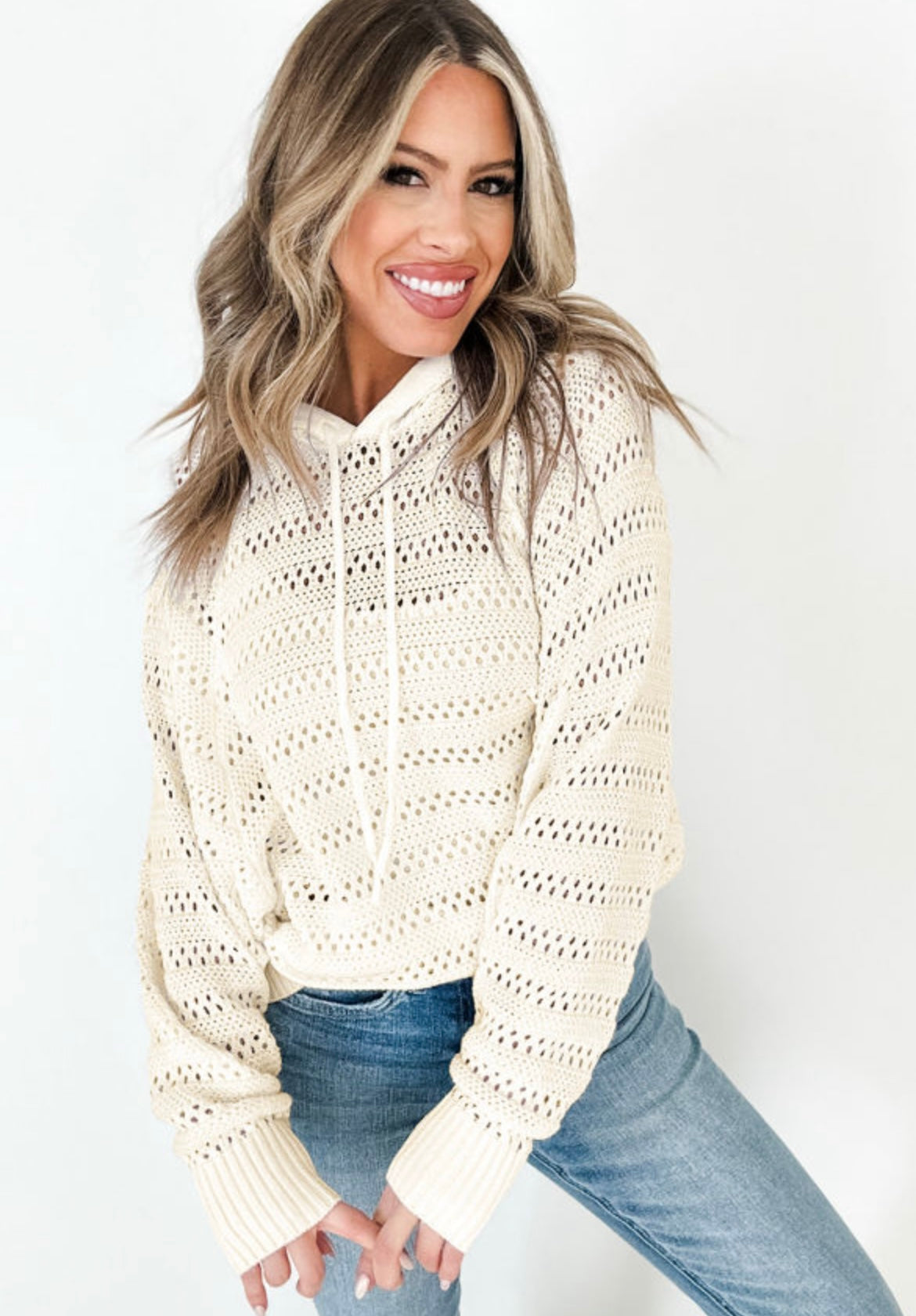 White Knit Hooded Sweater