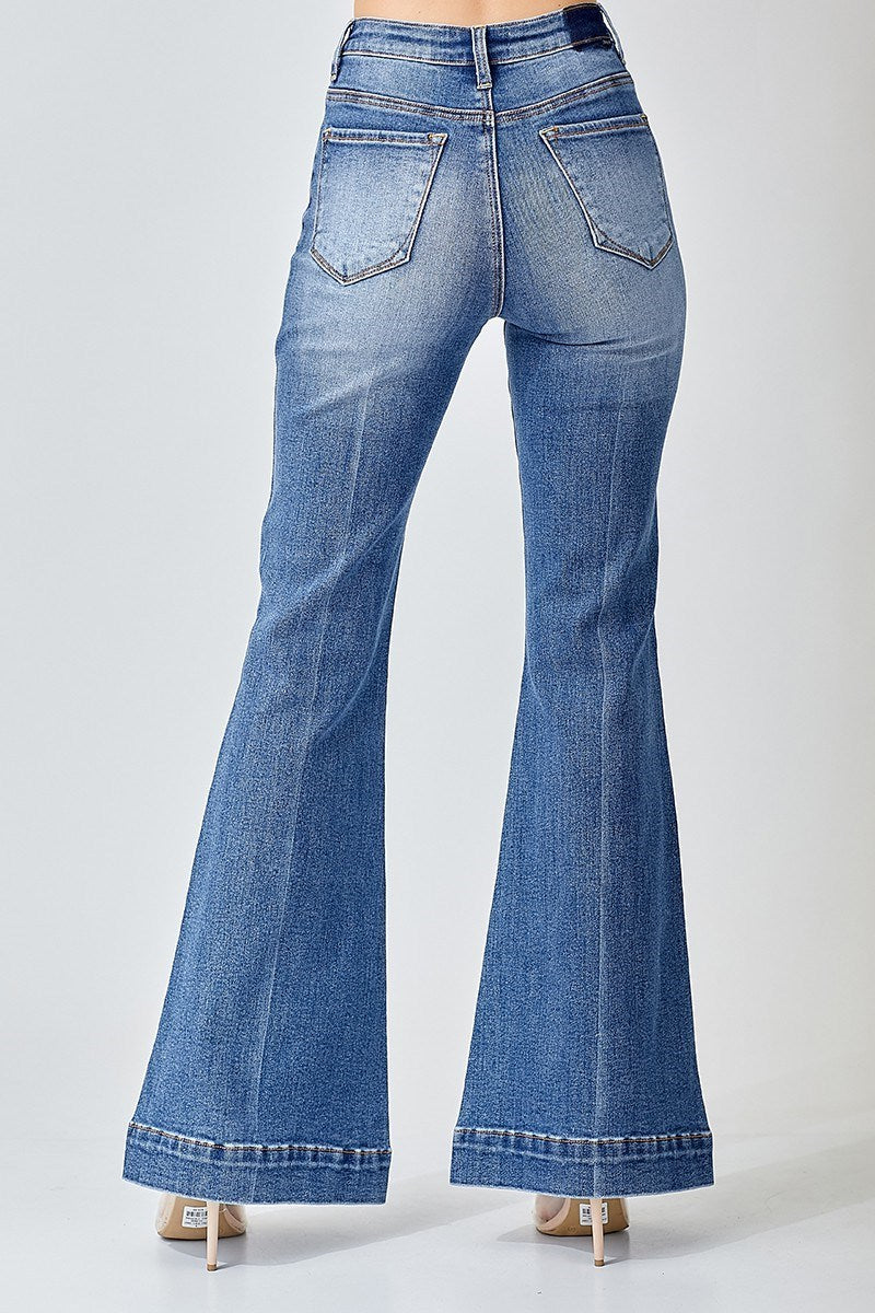 RISEN | HIGH-RISE PATCHED POCKET FLARE JEANS