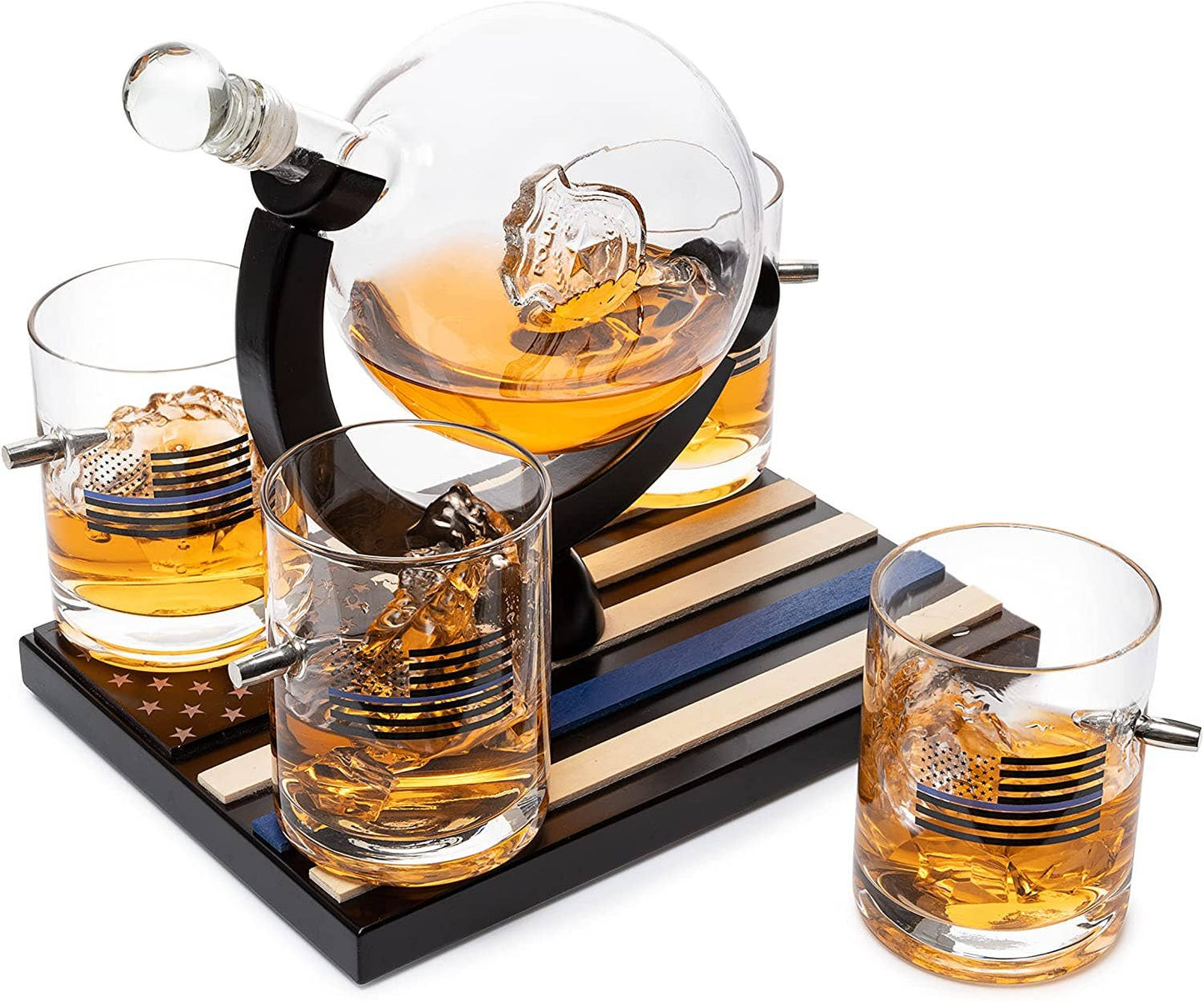 Police Whiskey  Decanter Set 850ml With 4, 10oz Glasses