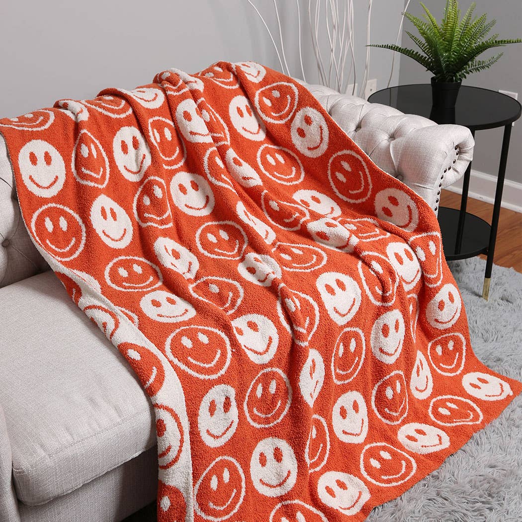 Happy Face Patterned Throw Blanket: Blue / ONE SIZE