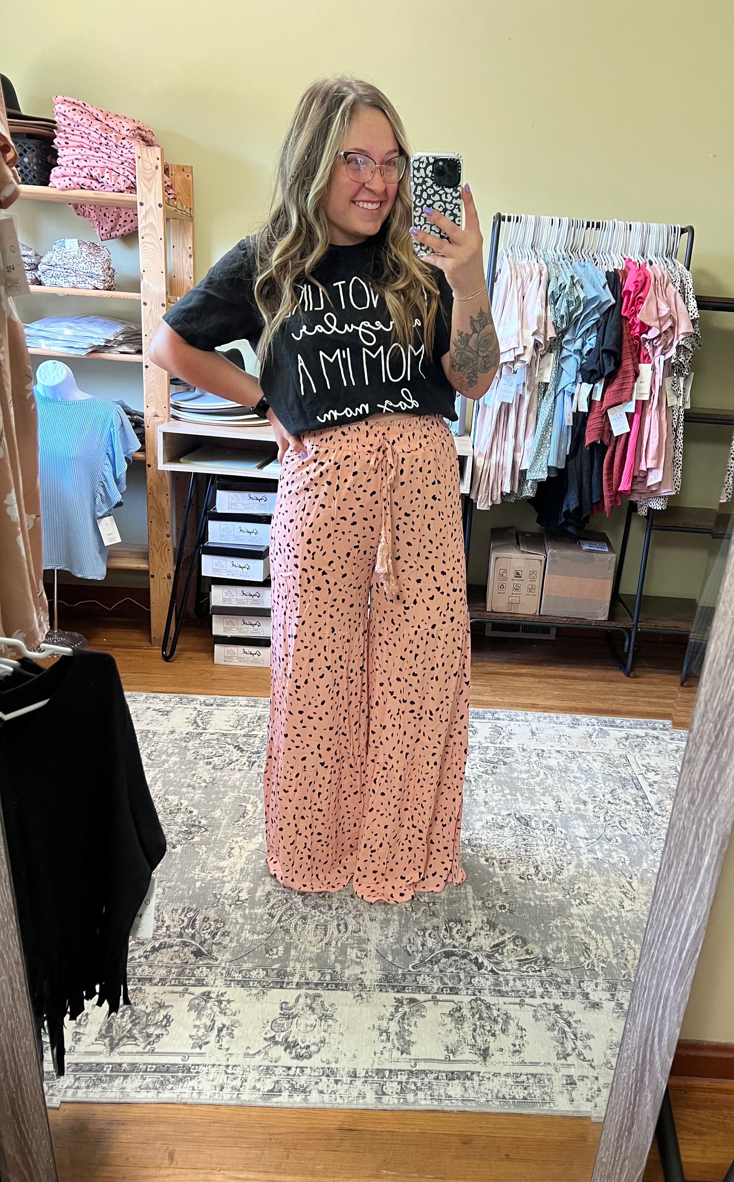 Dotted Ruffle Wide Leg Pants