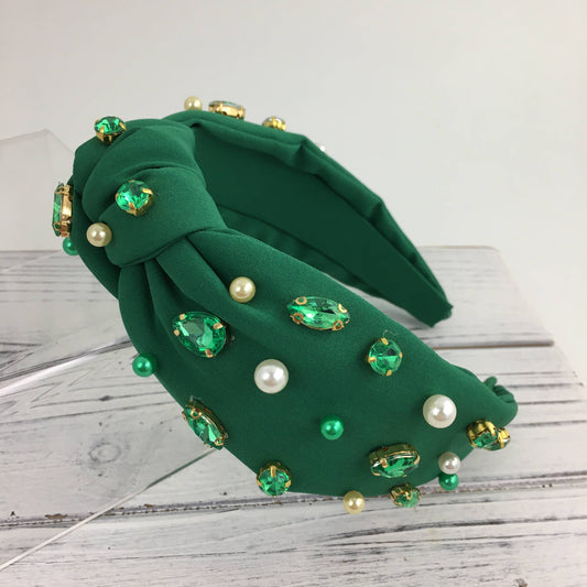 Green stone/ pearl fashion knot headband