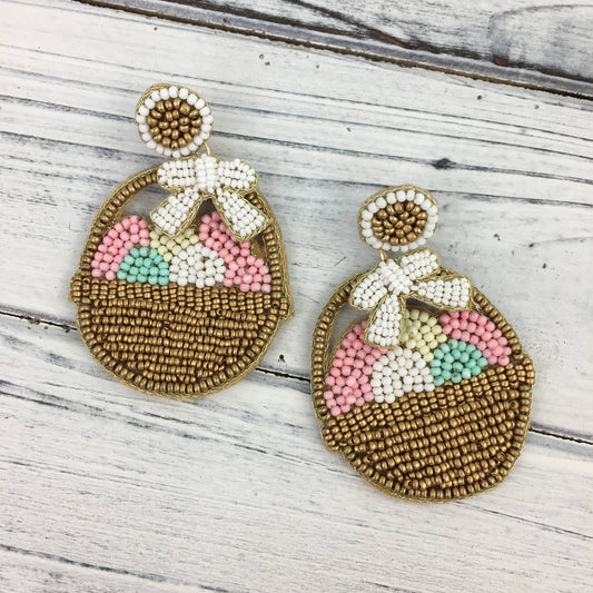 Easter Egg Basket Beaded Earrings