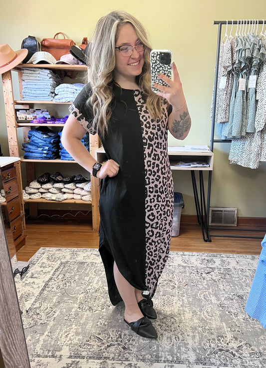 Leopard T-shirt Dress with Slits