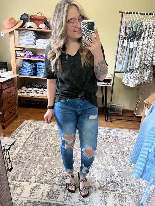 Grey High Low Cuffed Tee