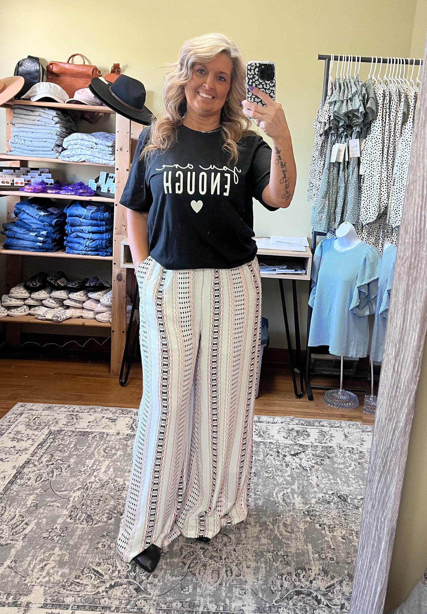 Beige Geometric Wide Leg Pants