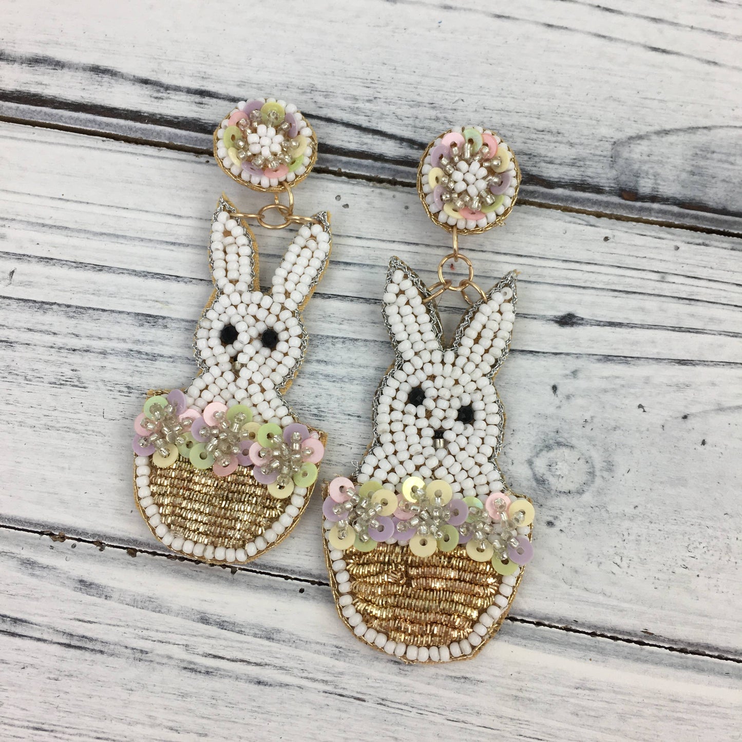 Easter Bunny Basket Beaded Earrings