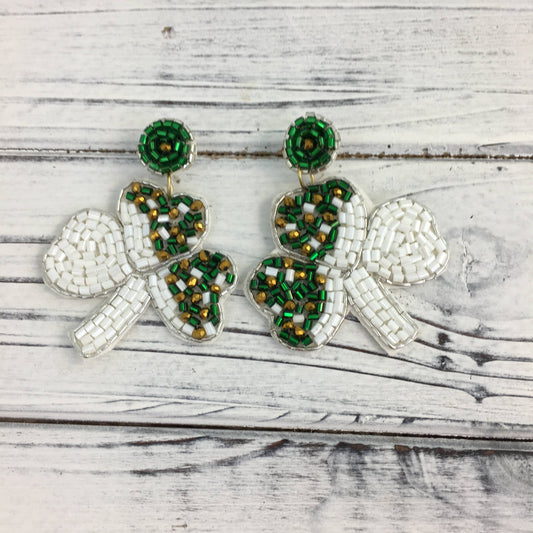 Green and White Shamrock Earrings