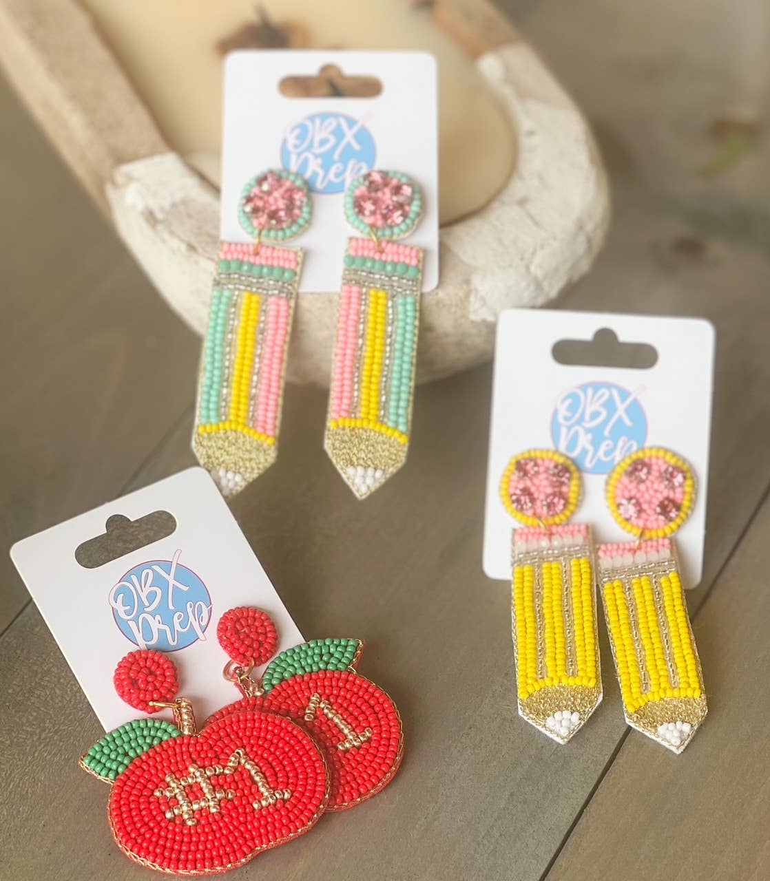 Pencil Teacher Back to School Seed Beaded Drop Earrings