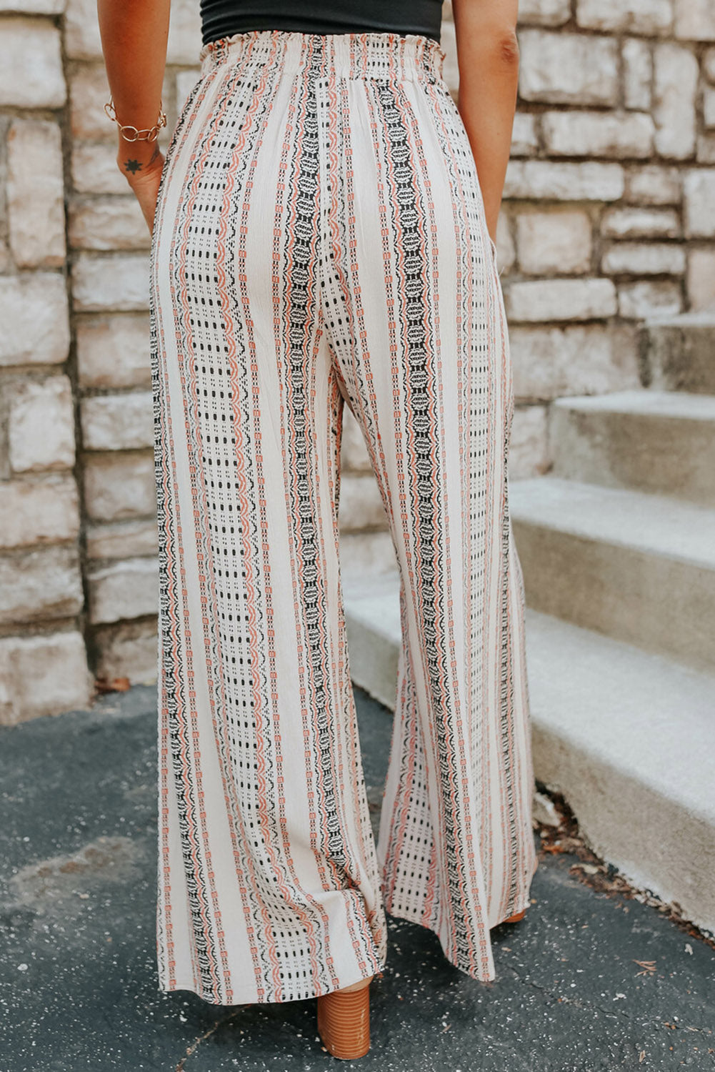 Beige Geometric Wide Leg Pants