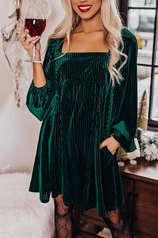 Green Tie Velvet Dress