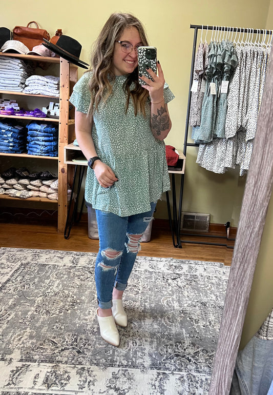 Green Cheetah Ruffle Top