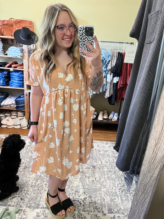 Khaki Floral Babydoll Dress